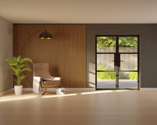 aluminium French patio doors exterior open to garden