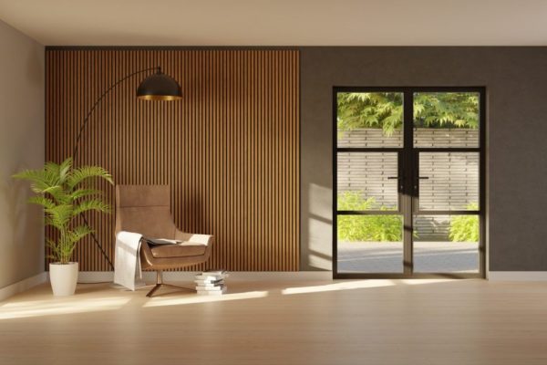 aluminium French patio doors exterior open to garden